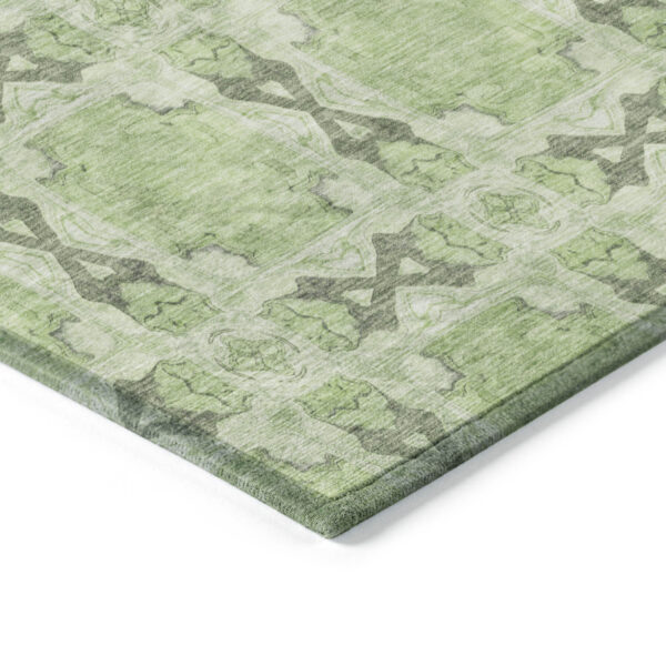 8' Runner Green Floral Medallion Washable Non Skid Indoor Outdoor Runner Rug