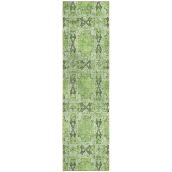8' Runner Green Floral Medallion Washable Non Skid Indoor Outdoor Runner Rug