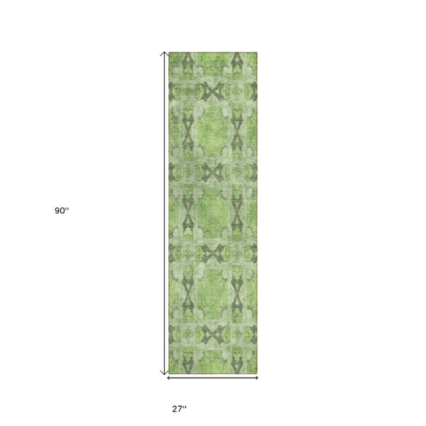 8' Runner Green Floral Medallion Washable Non Skid Indoor Outdoor Runner Rug