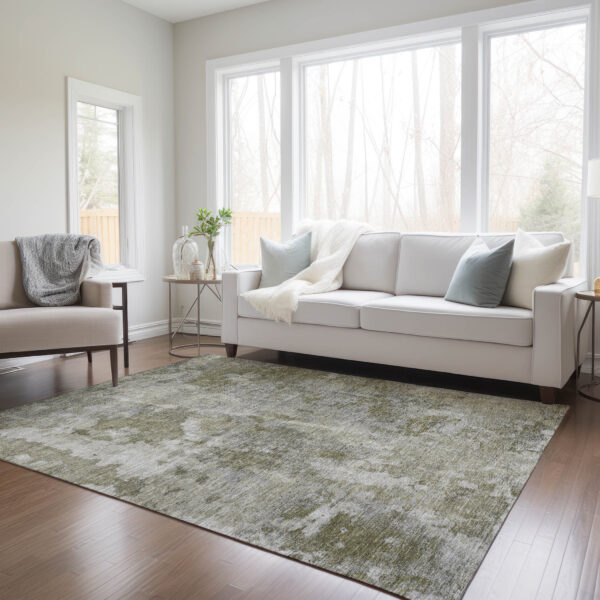 10' X 14' Green Abstract Washable Non Skid Indoor Outdoor Area Rug