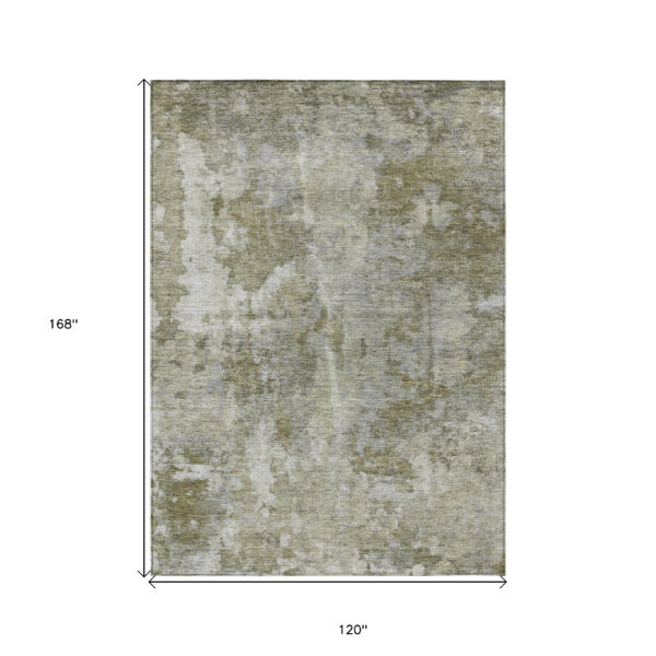 10' X 14' Green Abstract Washable Non Skid Indoor Outdoor Area Rug