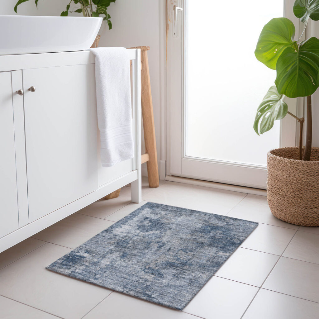 2' X 3' Blue Abstract Washable Non Skid Indoor Outdoor Area Rug