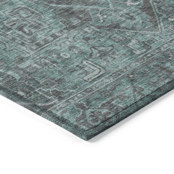 9' X 12' Turquoise Oriental Washable Non Skid Indoor Outdoor Area Rug
