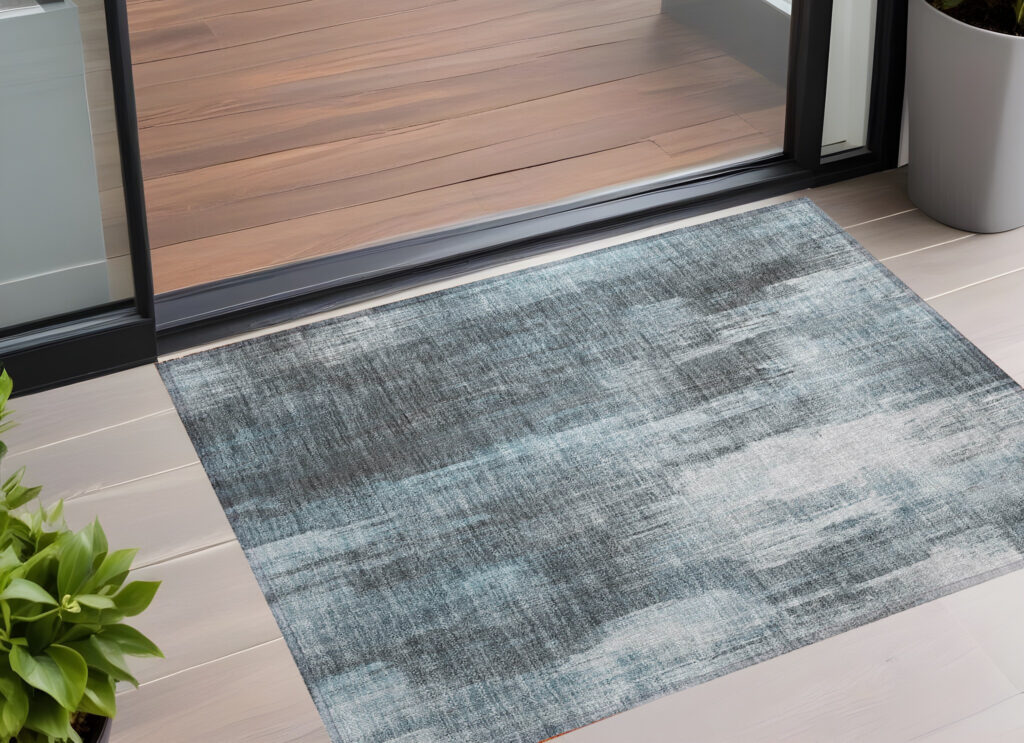 2' X 3' Teal Abstract Washable Non Skid Indoor Outdoor Area Rug