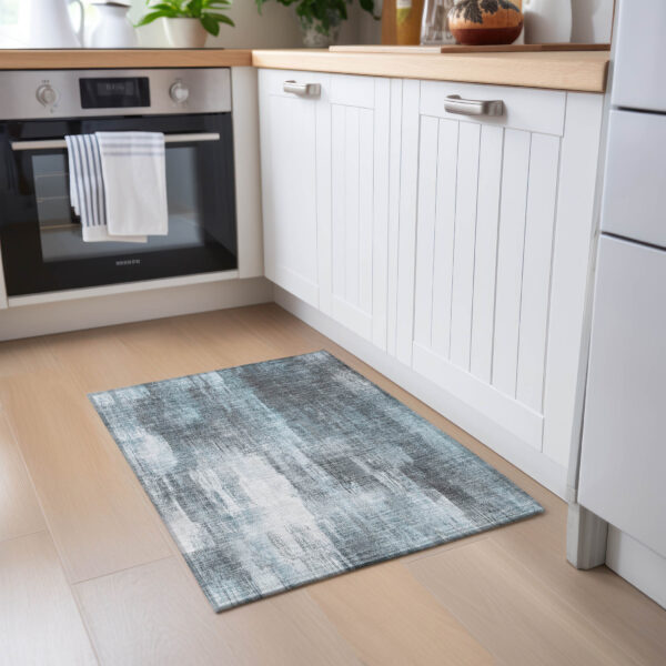 2' X 3' Teal Abstract Washable Non Skid Indoor Outdoor Area Rug