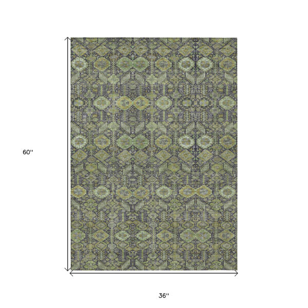 3' X 5' Blue and Green Floral Washable Non Skid Indoor Outdoor Area Rug