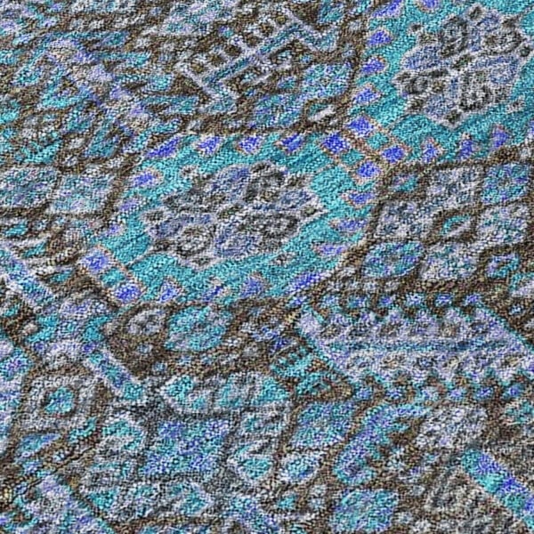 8' Runner Blue and Coffee Floral Washable Non Skid Indoor Outdoor Runner Rug