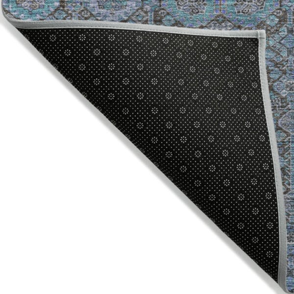 8' Runner Blue and Coffee Floral Washable Non Skid Indoor Outdoor Runner Rug