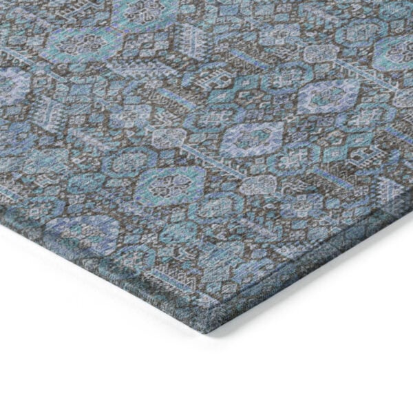 8' Runner Blue and Coffee Floral Washable Non Skid Indoor Outdoor Runner Rug