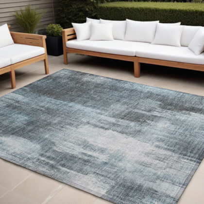 8' X 10' Teal Abstract Washable Non Skid Indoor Outdoor Area Rug