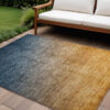 9' X 12' Denim and Gold Ombre Washable Non Skid Indoor Outdoor Area Rug