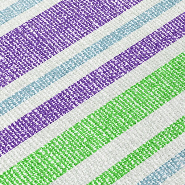 3' X 5' Green Purple and Blue Striped Washable Non Skid Indoor Outdoor Area Rug