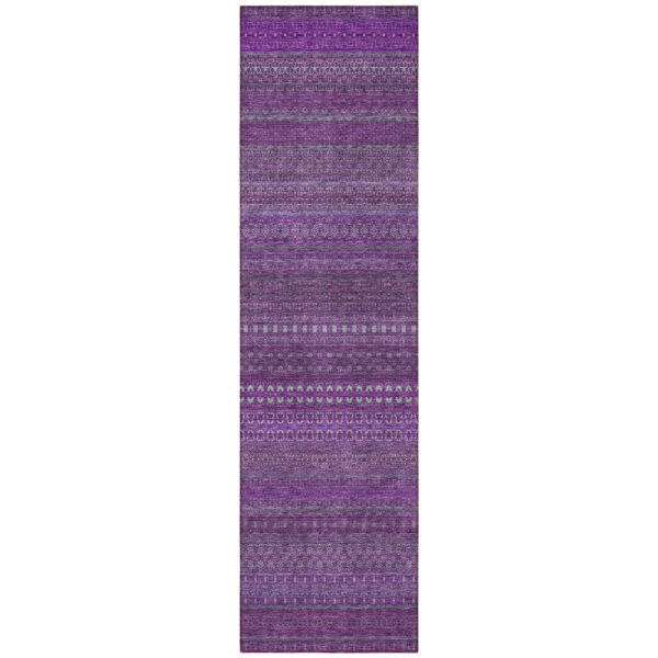 2' X 8' Eggplant Striped Washable Indoor Outdoor Runner Rug