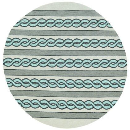 7' Round Ivory and Blue Round Abstract Indoor Outdoor Area Rug