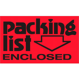 Tape Logic® Labels with ""Packing List Enclosed-Arrow"" Print 5""L x 3""W Red Roll of 500