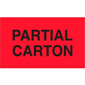 Tape Logic® Labels with ""Partial Carton"" Print 5""L x 3""W Fluorescent Red Roll of 500