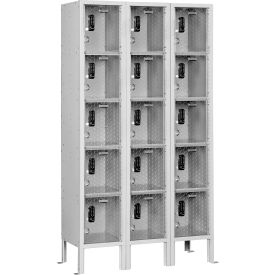 Global Industrial 5-Tier 15 Door Clear View Locker Digital Lock 36""Wx15""Dx66""H Gray Unassembed