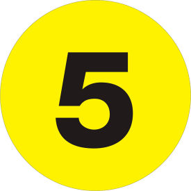 Tape Logic® 1"" Dia. Round Number Paper Labels with ""5"" Print Fluorescent Yellow Roll of 500