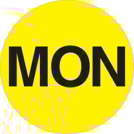 Tape Logic® 1"" Dia. Round Paper Labels with ""Mon"" Print Fluorescent Yellow Roll of 500