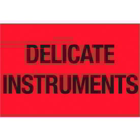 Tape Logic® Labels with ""Delicate Instruments"" Print 3""L x 2""W Fluorescent Red Roll of 500