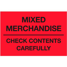 Tape Logic® Labels with ""Mixed Merchandise..."" Print 3""L x 2""W Fluorescent Red Roll of 500