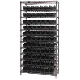 Quantum WR12-105 Chrome Wire Shelving With 77 4""H Shelf Bins Black 24x36x74