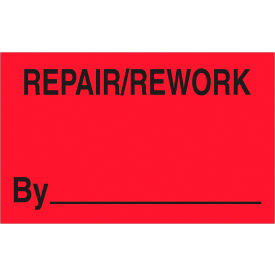 Tape Logic® Labels with ""Repair/Rework By"" Print 2""L x 1-1/4""W Fluorescent Red Roll of 500