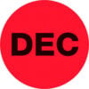 Tape Logic® 1"" Dia. Round Paper Labels with ""Dec"" Print Fluorescent Red Roll of 500