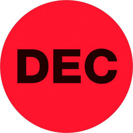 Tape Logic® 1"" Dia. Round Paper Labels with ""Dec"" Print Fluorescent Red Roll of 500