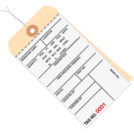 Global Industrial 2-Part Carbonless Inventory Tag Wired 10000-10499 #8 6-1/4""Lx3-1/8""W 500/Pk
