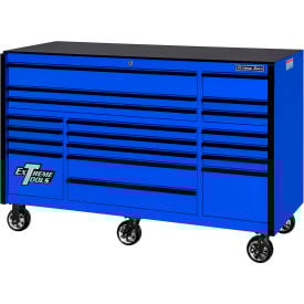 Extreme Tools RX Roller Cabinet 19 Drawers 72""W x 30""D x 47""H Blue with Black Drawer Pulls