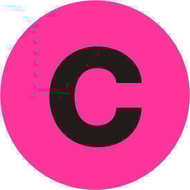 Tape Logic® 2"" Dia. Round Letter Paper Labels with ""C"" Print Fluorescent Pink Roll of 500