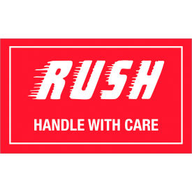 Tape Logic® Labels with ""Rush-Handle With Care"" Print 5""L x 3""W Red/White Roll of 500