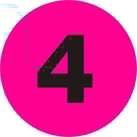Tape Logic® 1"" Dia. Round Number Paper Labels with ""4"" Print Fluorescent Pink Roll of 500