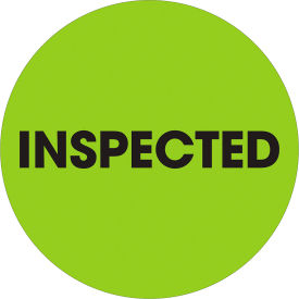Tape Logic® 2"" Dia. Round Paper Labels with ""Inspected"" Print Fluorescent Green Roll of 500