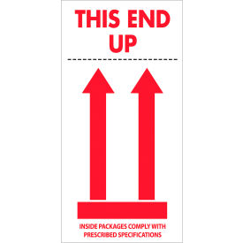 Tape Logic® Labels with ""This End Up-Inside..."" Print 8""L x 4""W Red/White Roll of 500