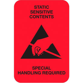 Tape Logic® Labels with ""Static Sensitive..."" Print 3""L x 2""W Fluorescent Red Roll of 500