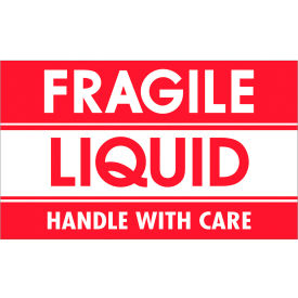 Tape Logic® Labels w/ ""Fragile-Liquid-Handle With..."" Print 5""L x 3""W Red/White Roll of 500