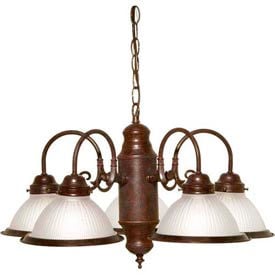 Satco 76-694 5 Light - 22"" - Chandelier - With Frosted Ribbed Shades  Old Bronze
