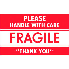 Tape Logic® Labels w/ ""Fragile-Handle w/ Care-Thank..."" Print 5""L x 3""W Red/WhiteRoll of 500