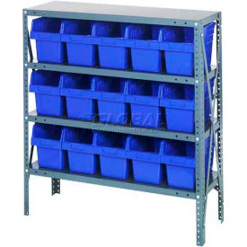 Quantum 1839-SB804 Steel Shelving with 15 8""H Plastic Shelf Bins Blue 36x18x39-SB4 Shelves
