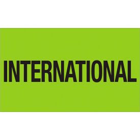 Tape Logic® Labels with ""International"" Print 5""L x 3""W Fluorescent Green Roll of 500