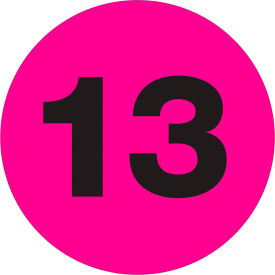 Tape Logic® 1"" Dia. Round Number Paper Labels with ""13"" Print Fluorescent Pink Roll of 500