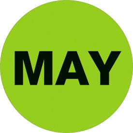 Tape Logic® 1"" Dia. Round Paper Labels with ""May"" Print Fluorescent Green Roll of 500