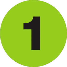 Tape Logic® 2"" Dia. Round Number Paper Labels with ""1"" Print Fluorescent Green Roll of 500