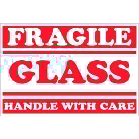 Tape Logic® Labels w/ ""Fragile-Glass-Handle With Care"" Print 3""L x 2""W Red/White Roll of 500