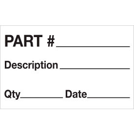 Tape Logic® Labels w/ ""Part#-Description-Qty..."" Print 2""L x 1-1/4""W Black/White Roll of 500
