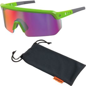 Ergodyne® Skullerz Half Frame Safety Sunglasses Anti Fog & Scratch Purple Lens Lime Frame