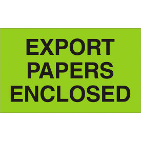 Tape Logic® Labels w/ ""Export Papers Enclosed"" Print 5""L x 3""W Fluorescent Green Roll of 500