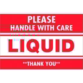 Tape Logic® Labels w/ ""Please Handle With Care-Liquid"" Print 3""L x 2""W Red/White Roll of 500